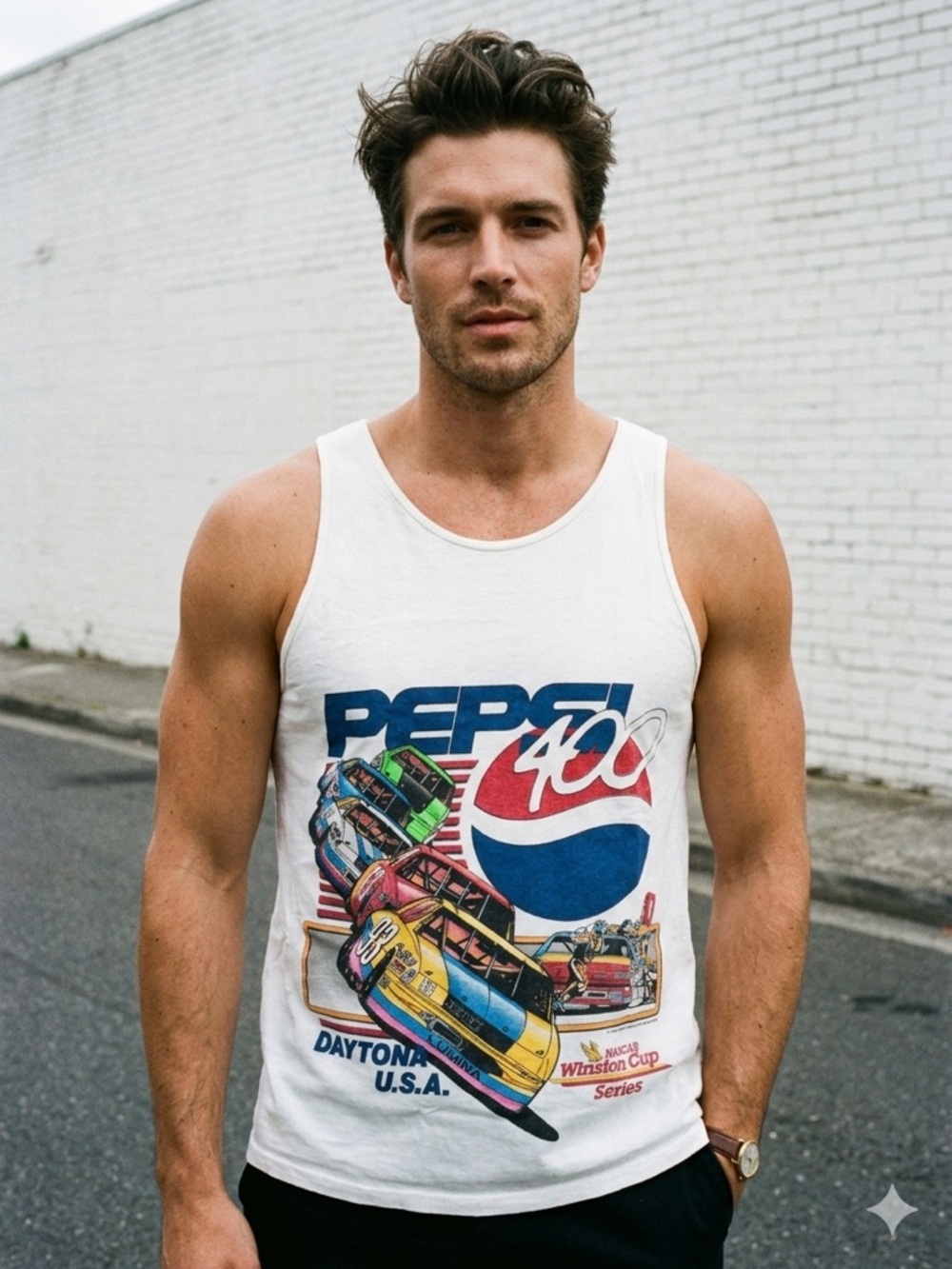 Vintage 1993 NASCAR Pepsi 400 Daytona Tank Top Hanes Heavyweight Mens M 90s USA